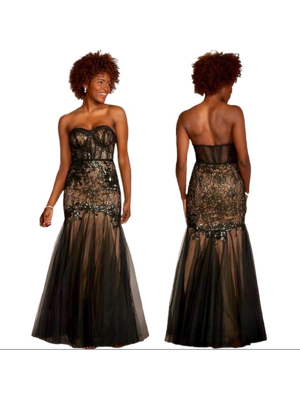 STRAPLESS CORSET GOWN WITH TULLE TRUMPET SKIRT - Size 4